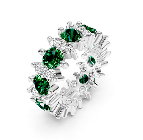 2.00-6.00 CT Round Cut Green Emeralds and Diamonds - Eternity Rings