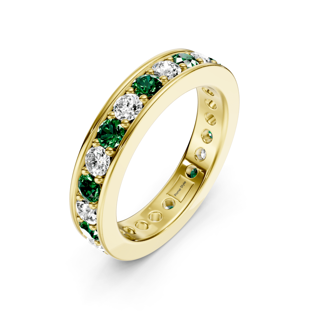 1.00-4.00 CT Round Cut Green Emeralds and Diamonds - Eternity Rings
