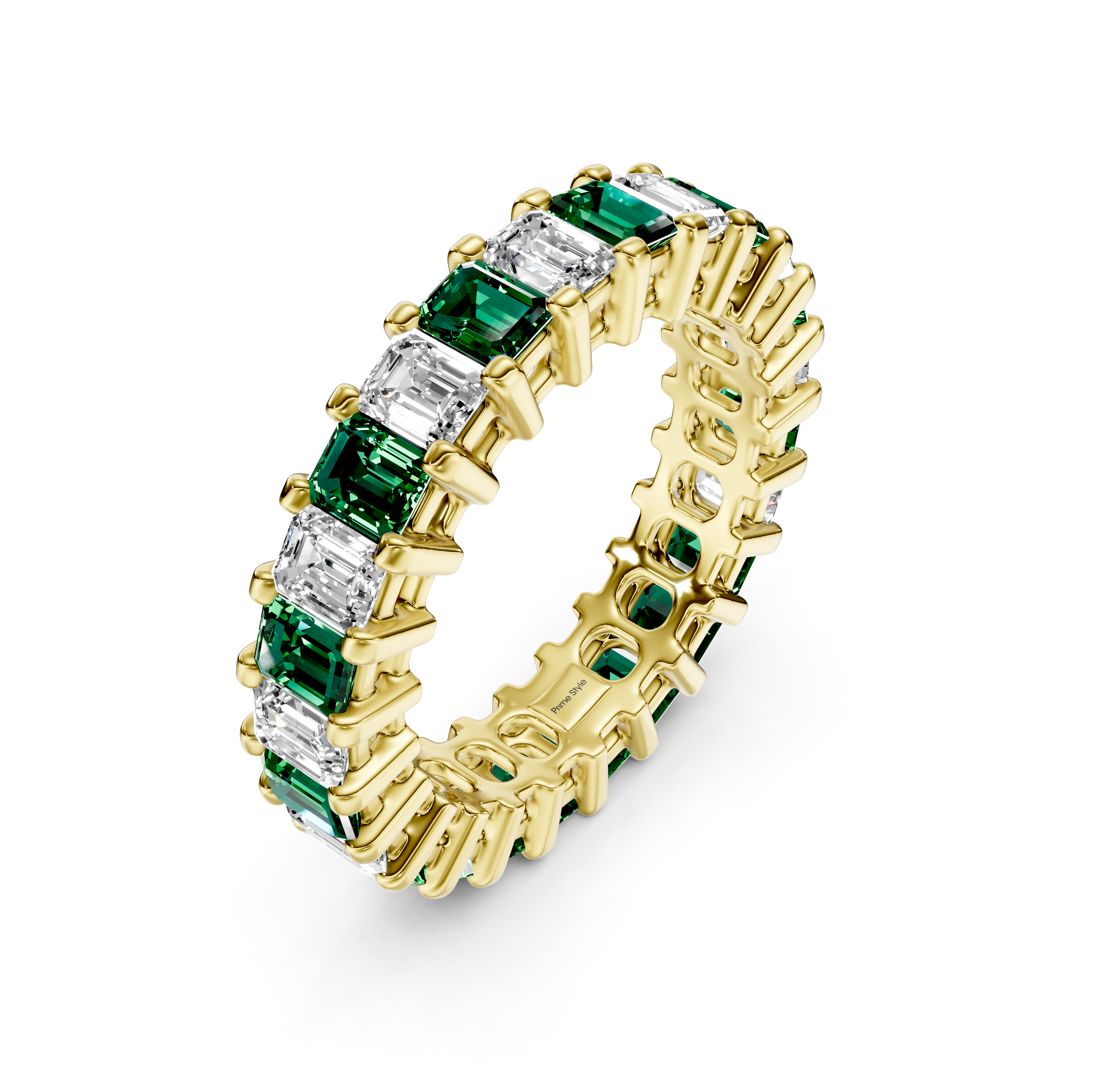 4.00-6.00 CT Emerald Cut Green Emeralds and Diamonds - Eternity Rings