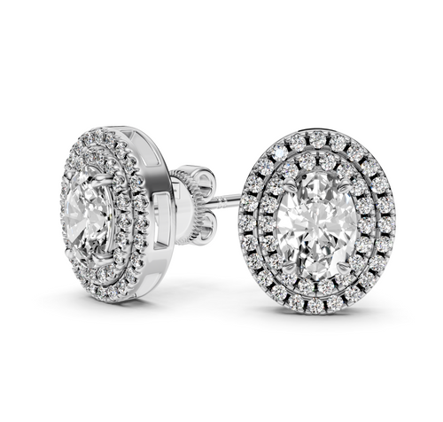 2.00 CT Oval & Round Cut Natural Diamonds - Stud Earrings