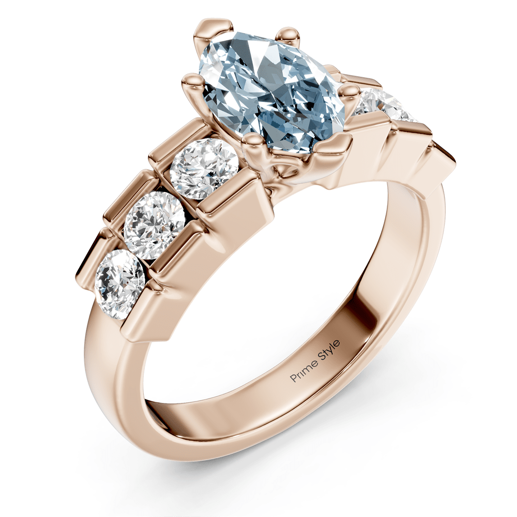 1.85 - 4.85 CT Marquise &amp; Round Cut Fancy Blue Diamonds - Engagement Ring - Primestyle.com