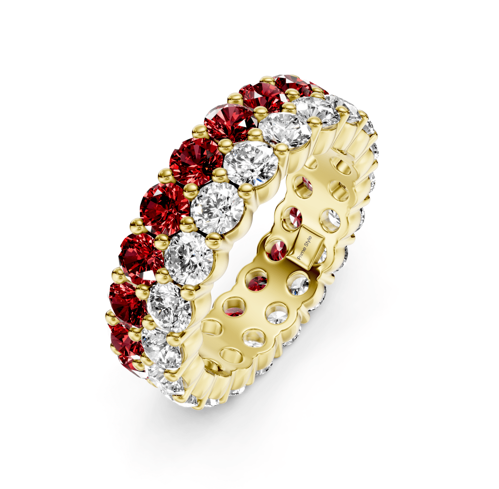 3.00 - 7.20 CT Round Cut Rubies and Diamonds - Eternity Rings - Primestyle.com