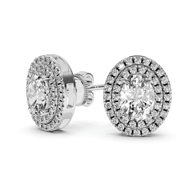 2.00 CT Oval & Round Cut Lab Grown Diamonds - Stud Earrings
