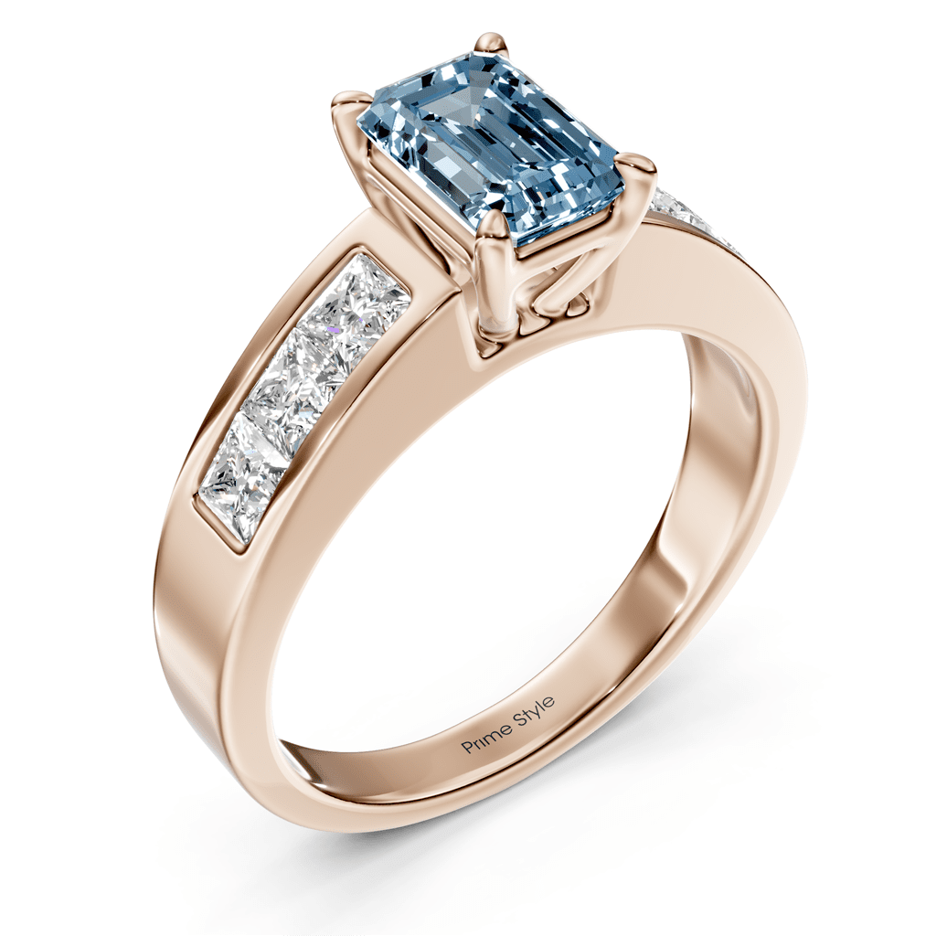 1.80-4.80 CT Emerald & Princess Cut Fancy Blue Diamonds - Engagement Ring
