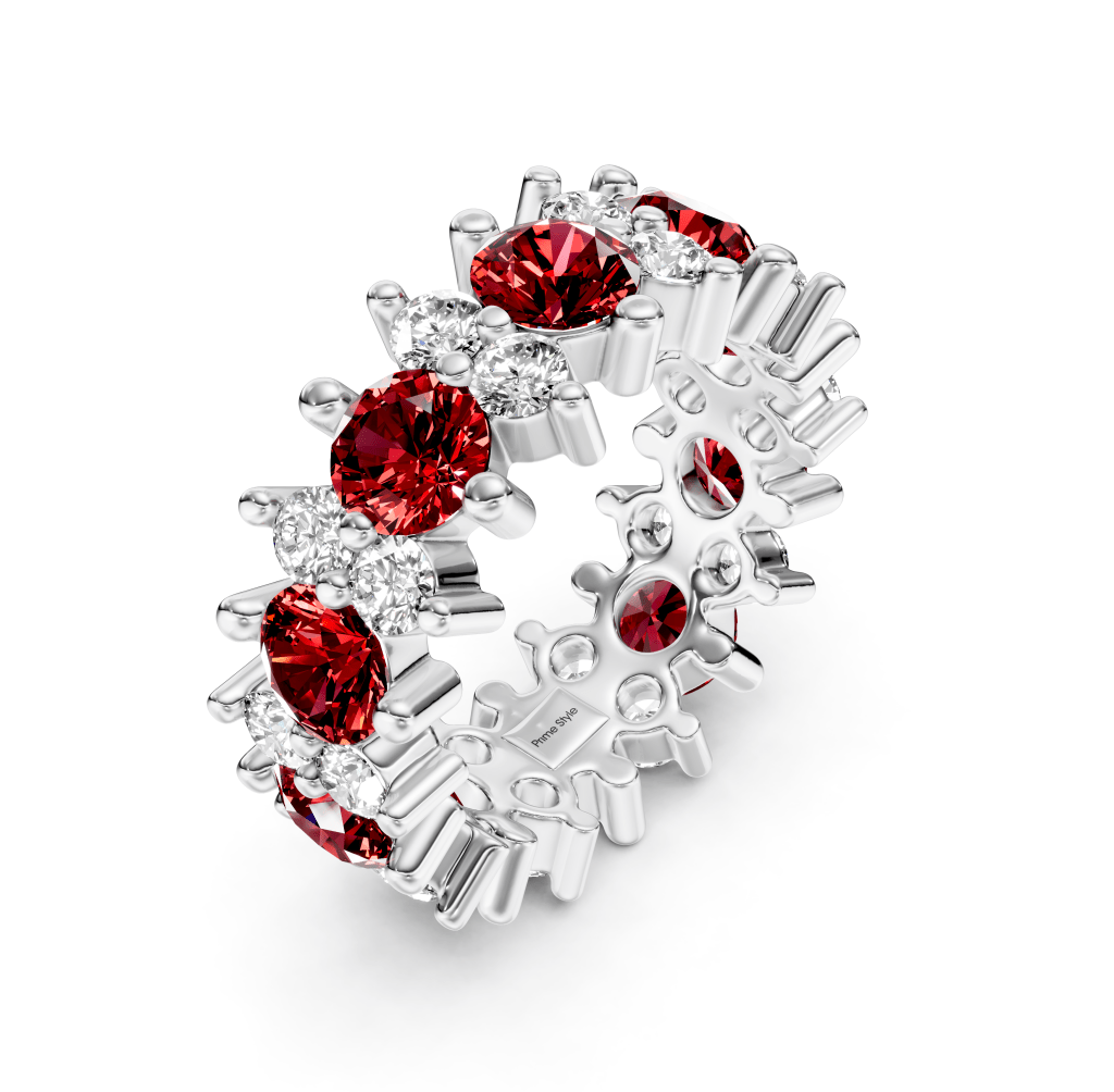 2.00 - 6.00 CT Round Cut Rubies and Diamonds - Eternity Rings - Primestyle.com