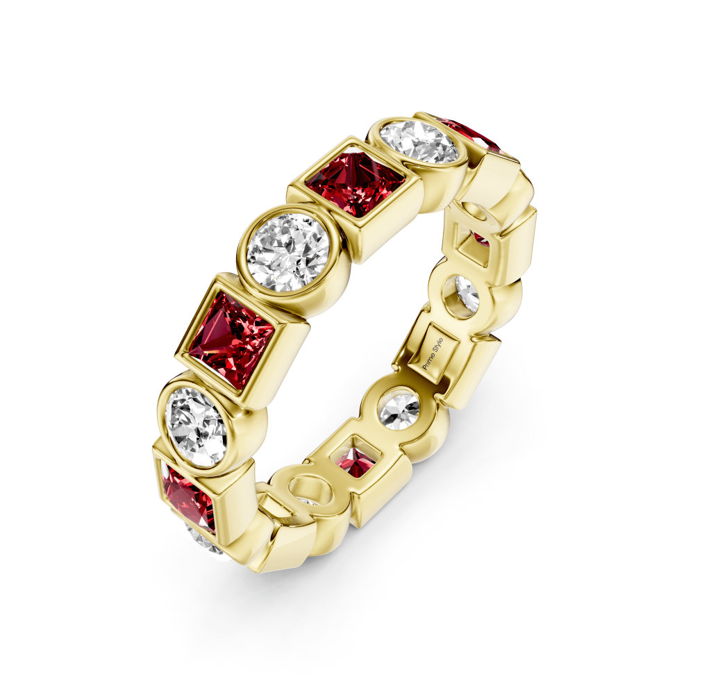 1.50 CT Princess &amp; Round Cut Rubies and Diamonds - Eternity Rings - Primestyle.com