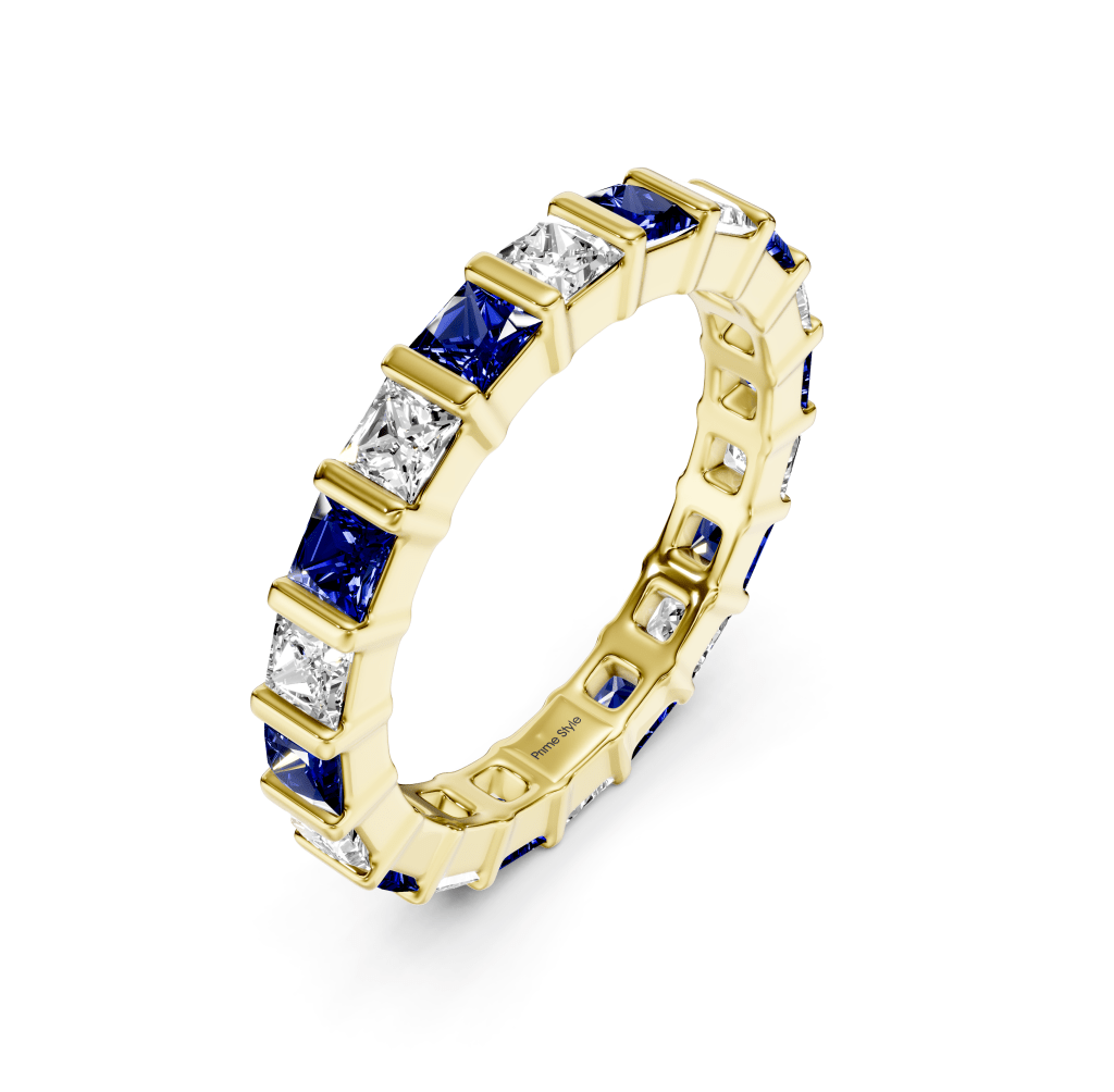 2.50 CT Princess Cut Blue Sapphires and Diamonds - Eternity Rings