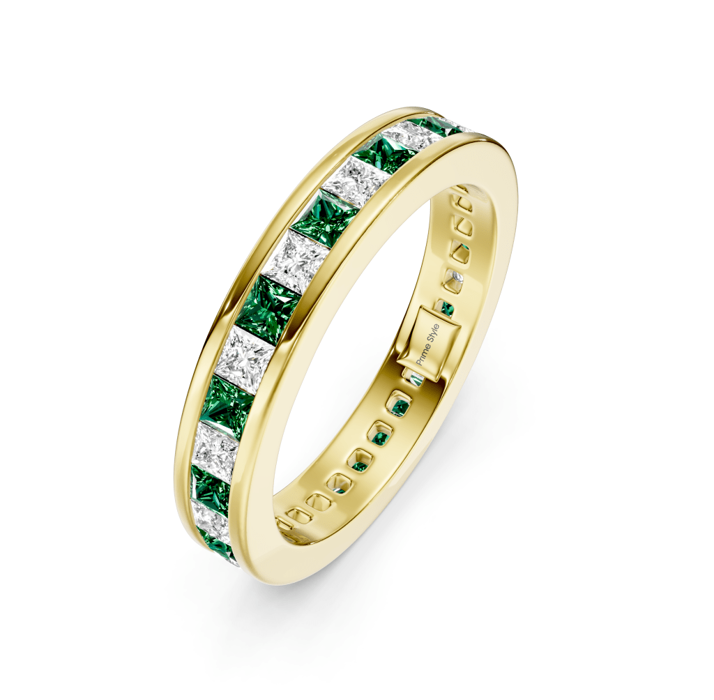1.60 CT Princess Cut Green Emeralds and Diamonds - Eternity Rings