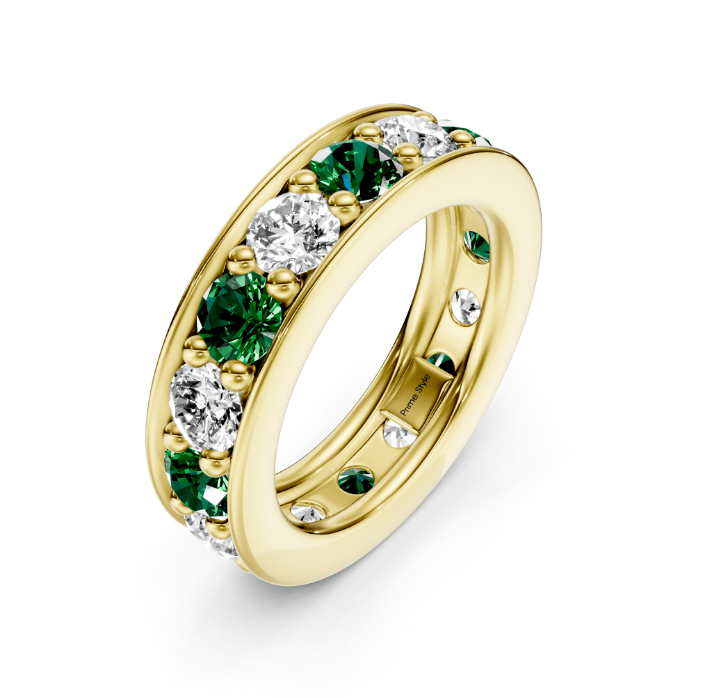 0.50 - 2.00 CT Round Cut Green Emeralds and Diamonds - Eternity Rings - Primestyle.com