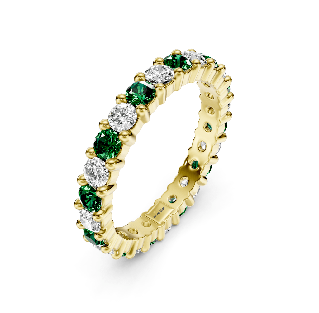 1.50 CT Round Cut Green Emeralds and Diamonds - Eternity Rings