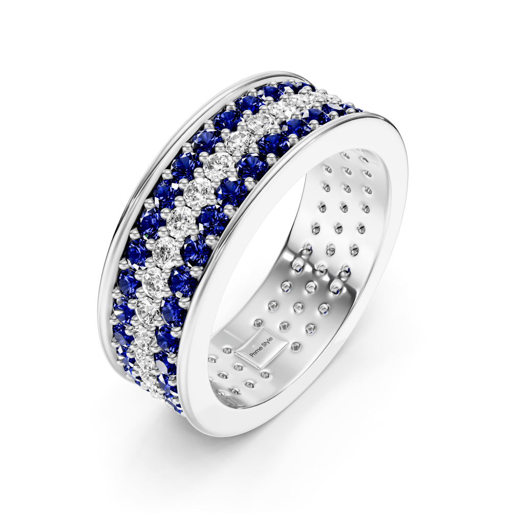 2.20 CT Round Cut Blue Sapphires and Diamonds - Eternity Rings - Primestyle.com