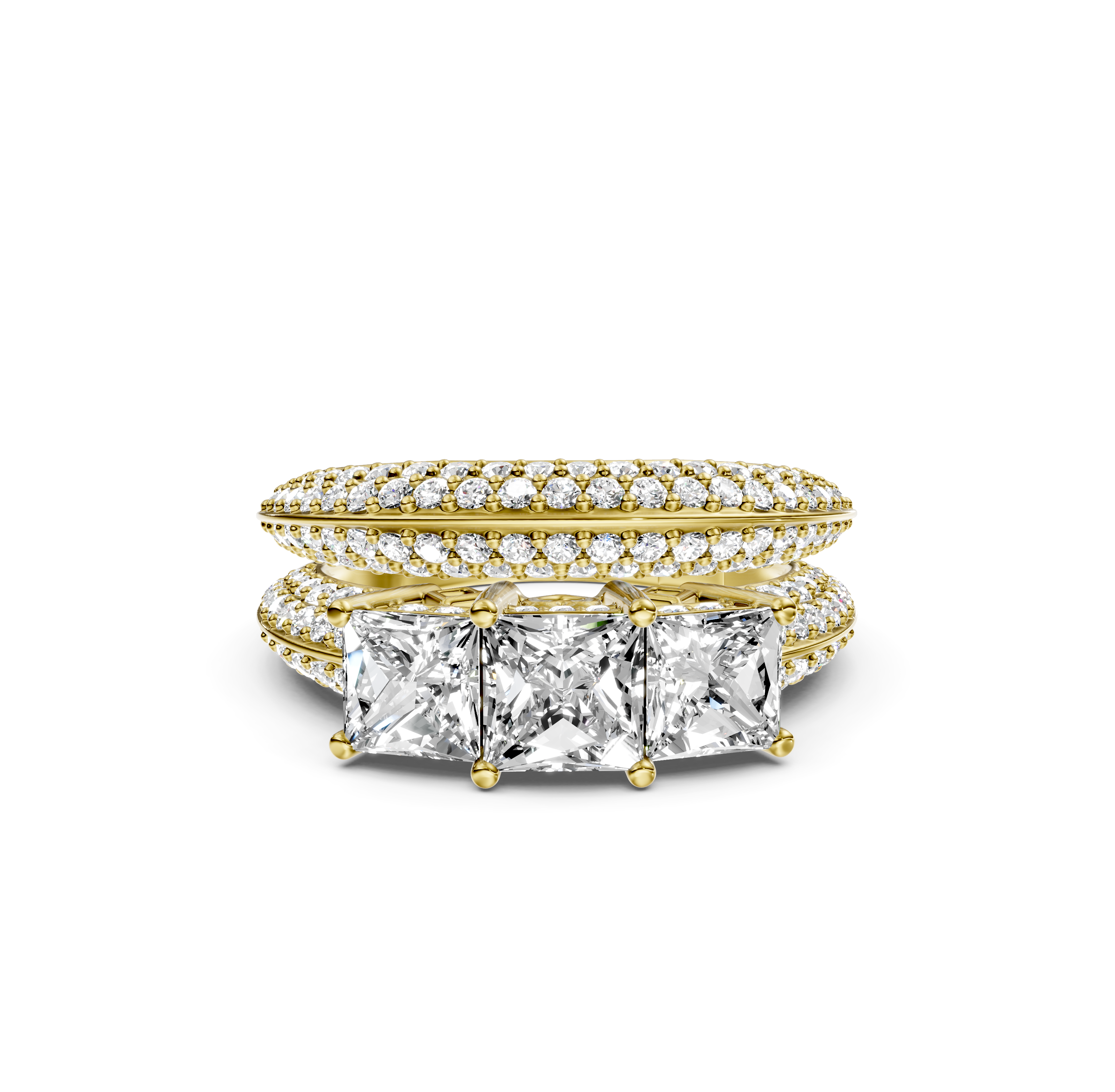 2.05-3.20 CT Princess &amp; Round Cut Natural Diamonds - Bridal Set