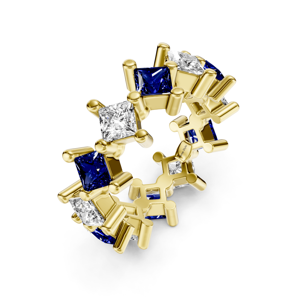 2.00 - 4.00 CT Princess Cut Blue Sapphires and Diamonds - Eternity Rings - Primestyle.com