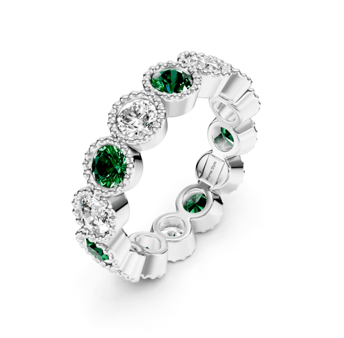 3.00 CT Round Cut Green Emeralds and Diamonds - Eternity Rings - Primestyle.com