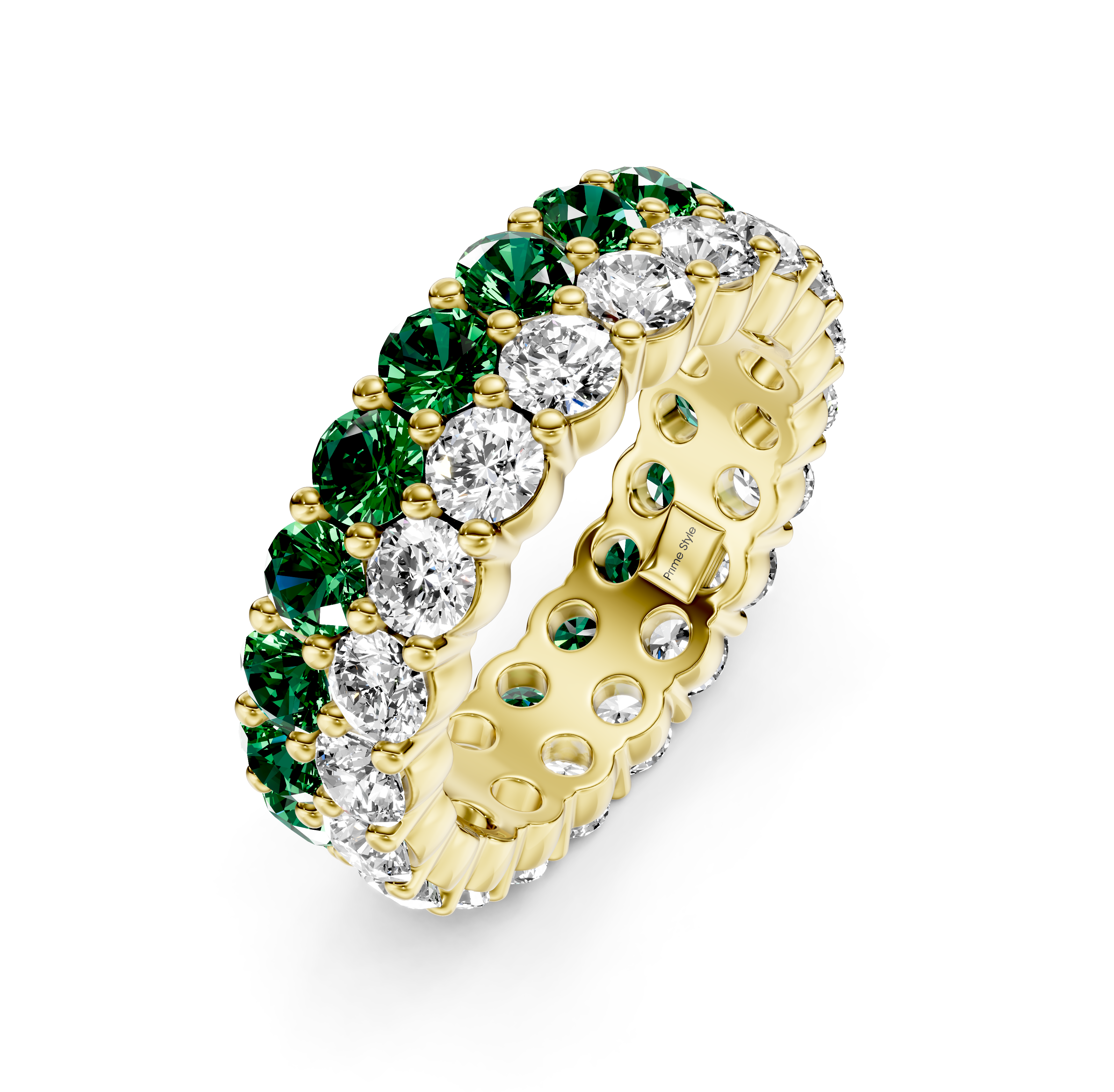 3.00-7.20 CT Round Cut Green Emeralds and Diamonds - Eternity Rings