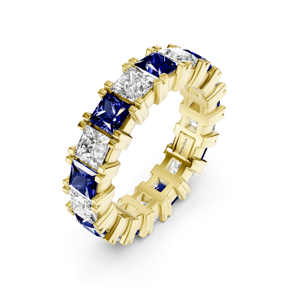 4.60 CT Princess Cut Blue Sapphires and Diamonds - Eternity Rings
