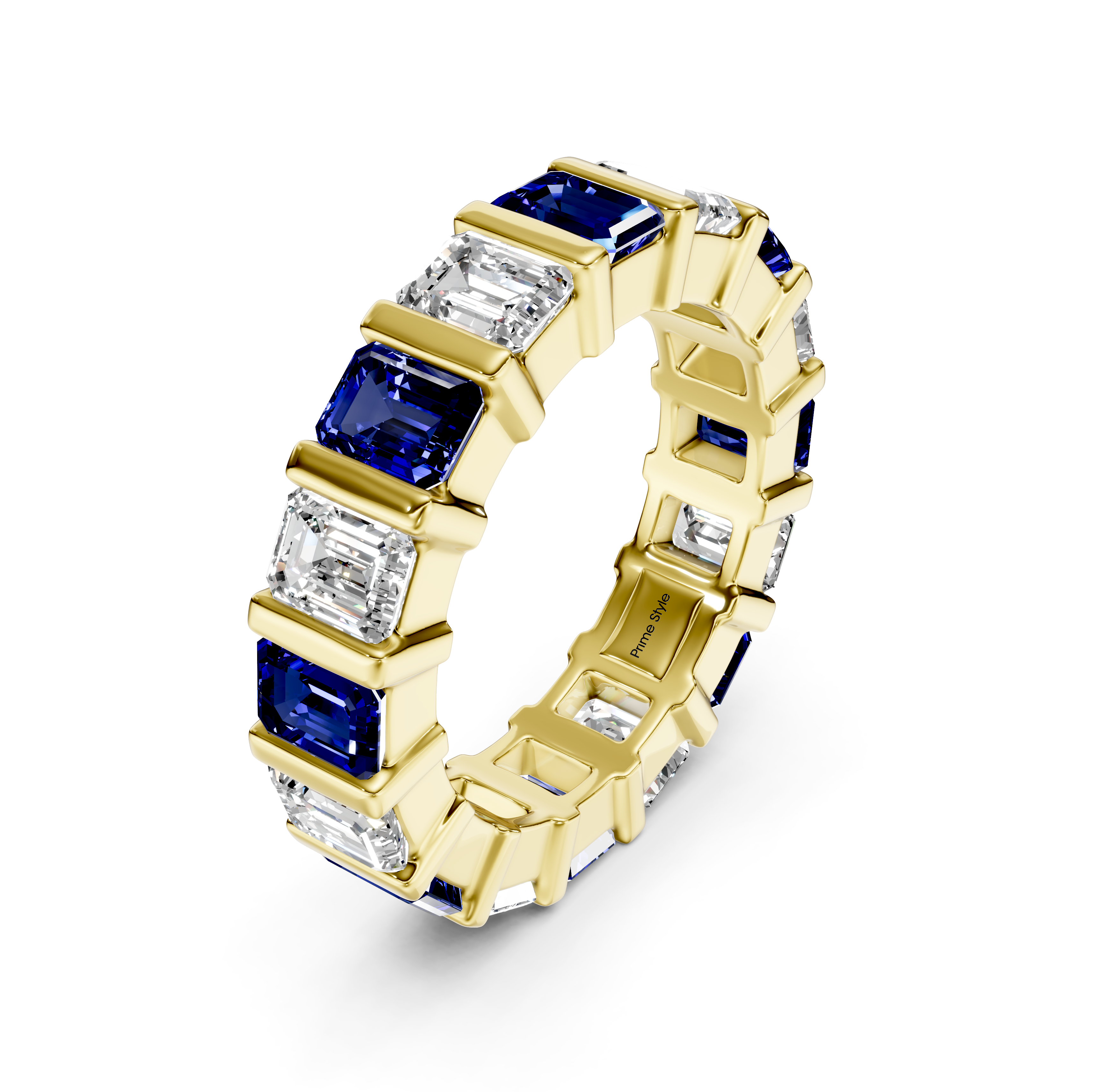 5.50 CT Emerald Cut Blue Sapphires and Diamonds - Eternity Rings
