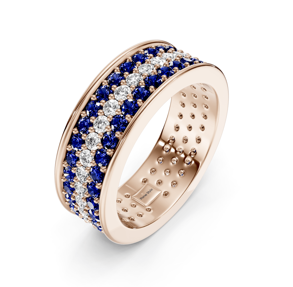 2.20 CT Round Cut Blue Sapphires and Diamonds - Eternity Rings - Primestyle.com