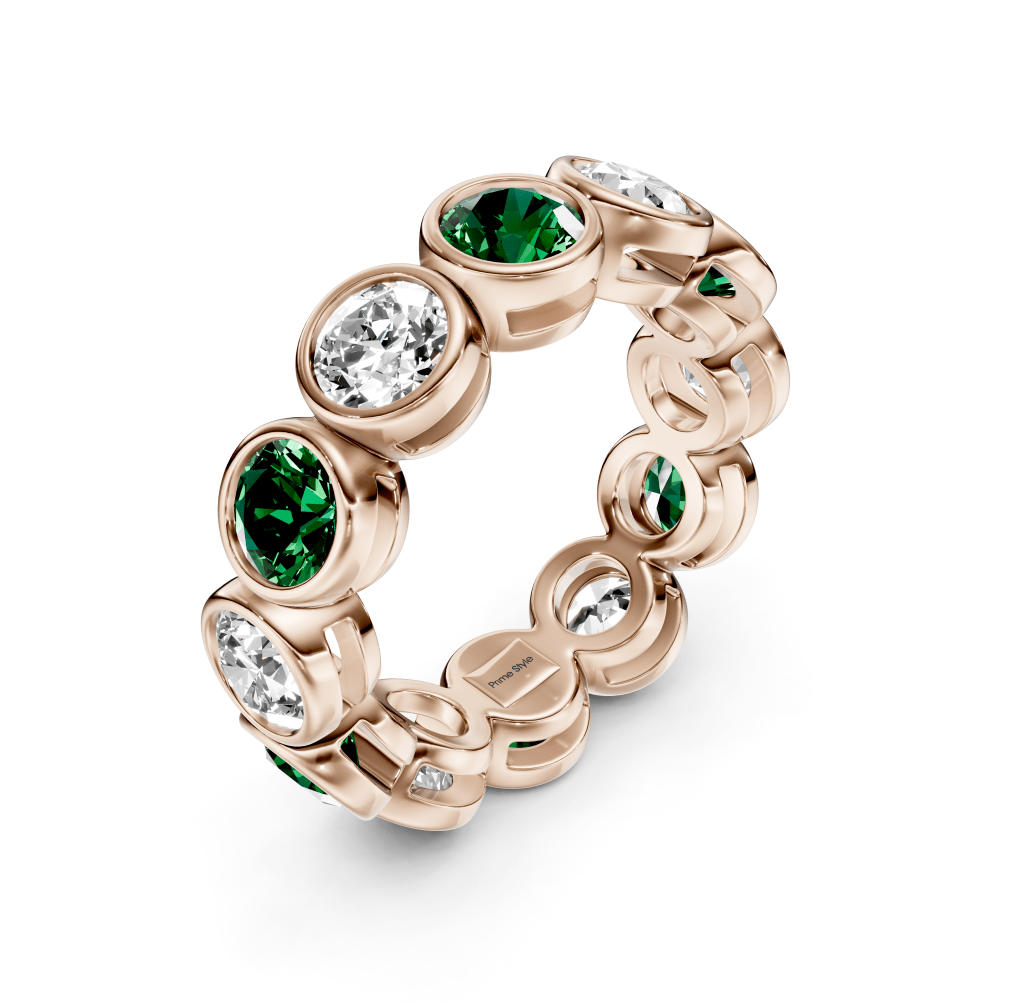 1.50 - 5.00 CT Round Cut Green Emeralds and Diamonds - Eternity Rings - Primestyle.com