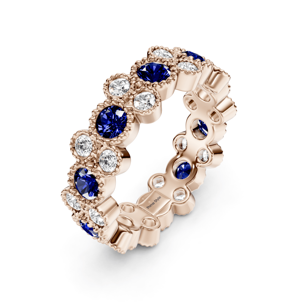 1.70 CT Round Cut Blue Sapphires and Diamonds - Eternity Rings - Primestyle.com