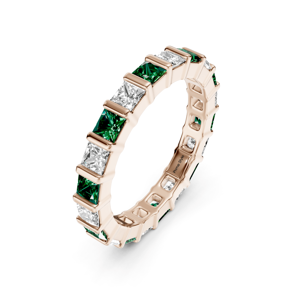 2.50 CT Princess Cut Green Emeralds and Diamonds - Eternity Rings