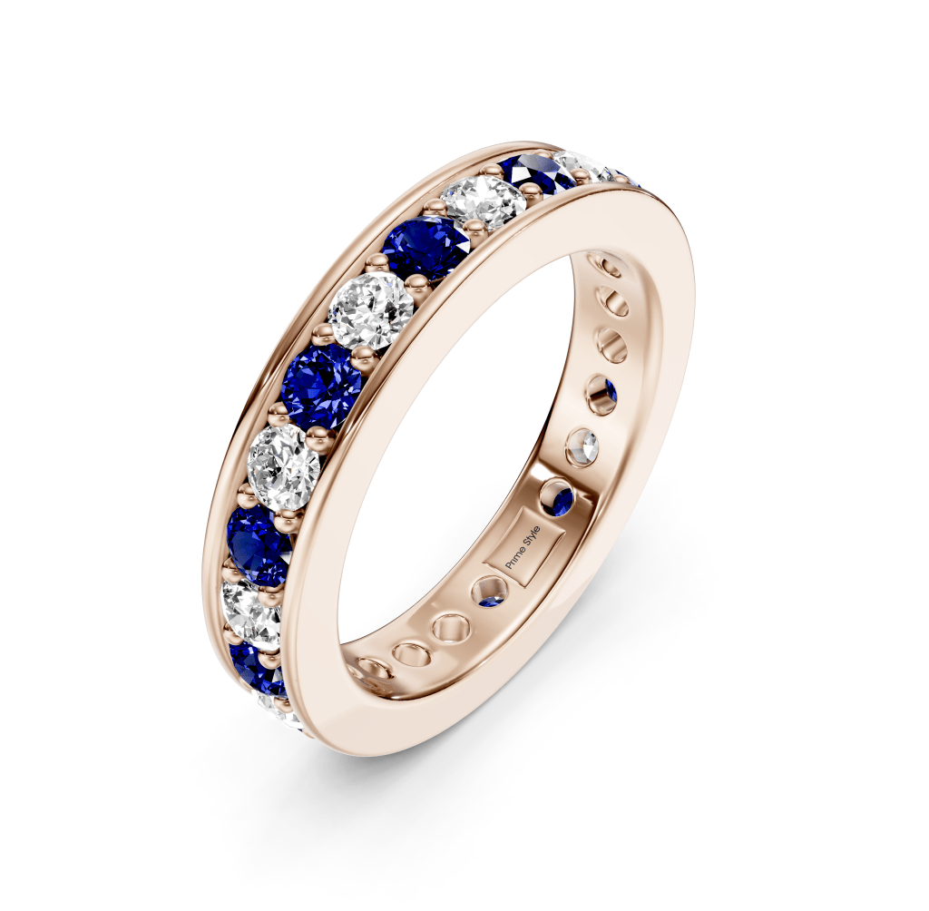1.00 - 4.00 CT Round Cut Blue Sapphires and Diamonds - Eternity Rings - Primestyle.com
