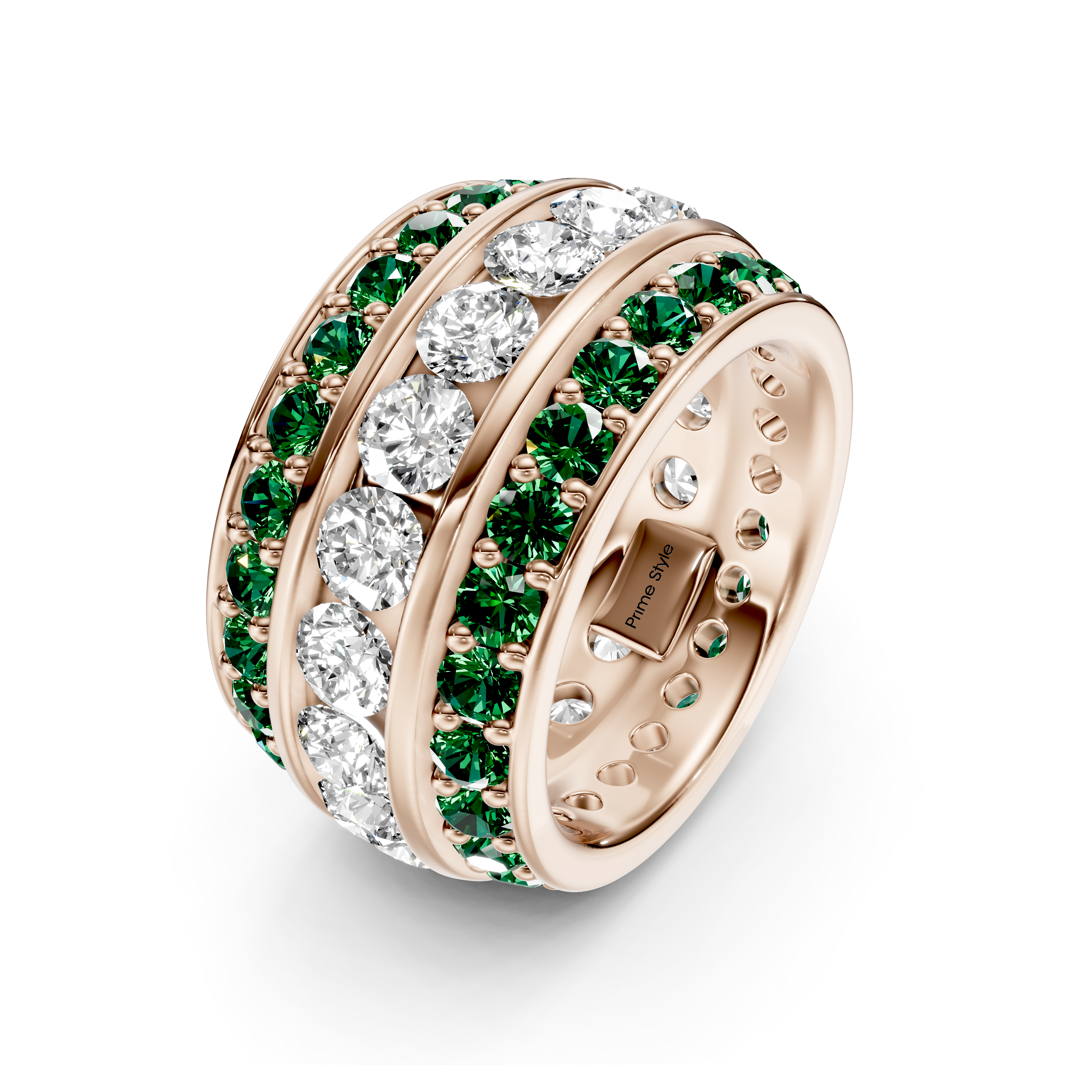 4.00-6.00 CT Round Cut Green Emeralds and Diamonds - Eternity Rings