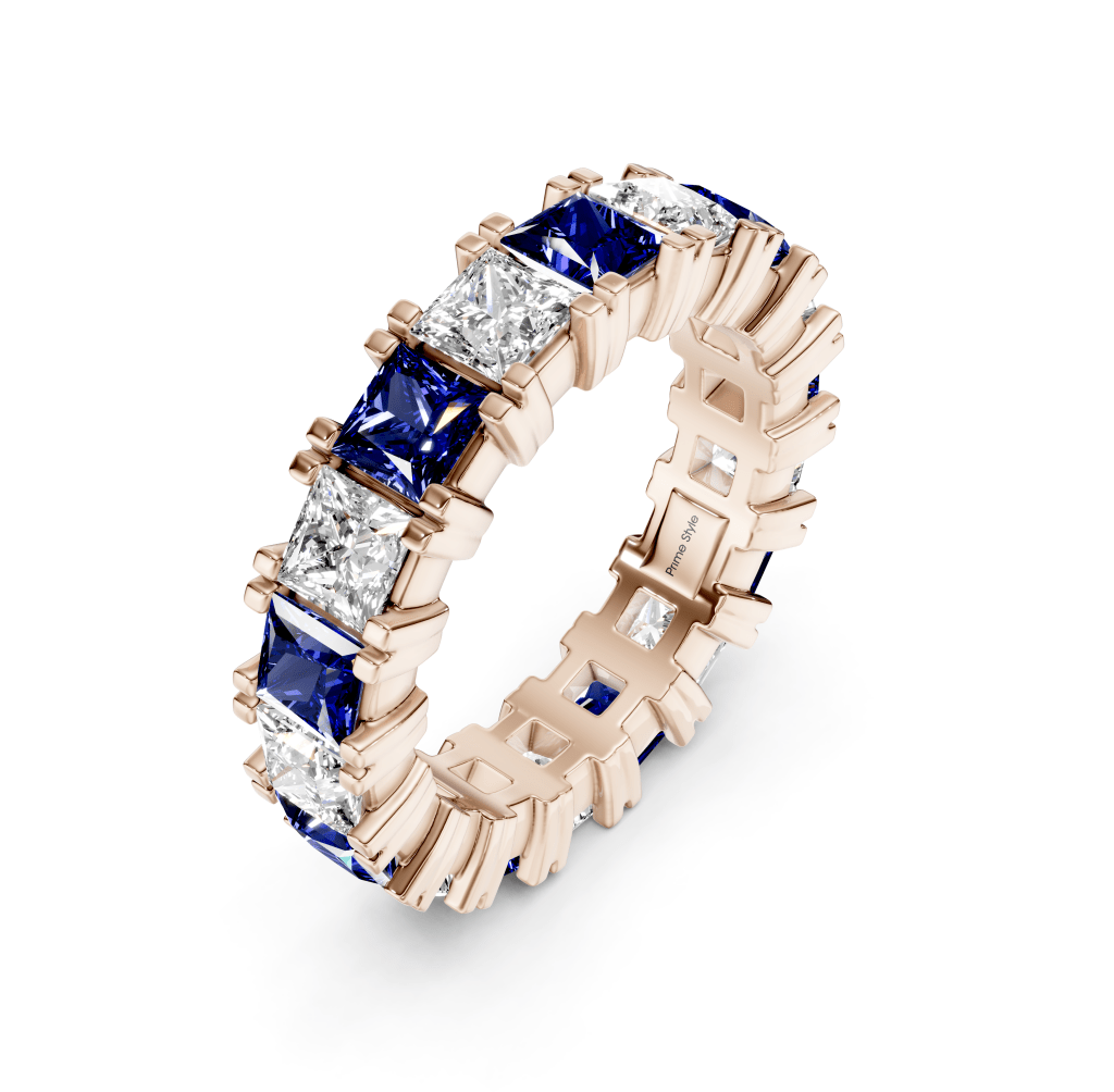 4.60 CT Princess Cut Blue Sapphires and Diamonds - Eternity Rings - Primestyle.com