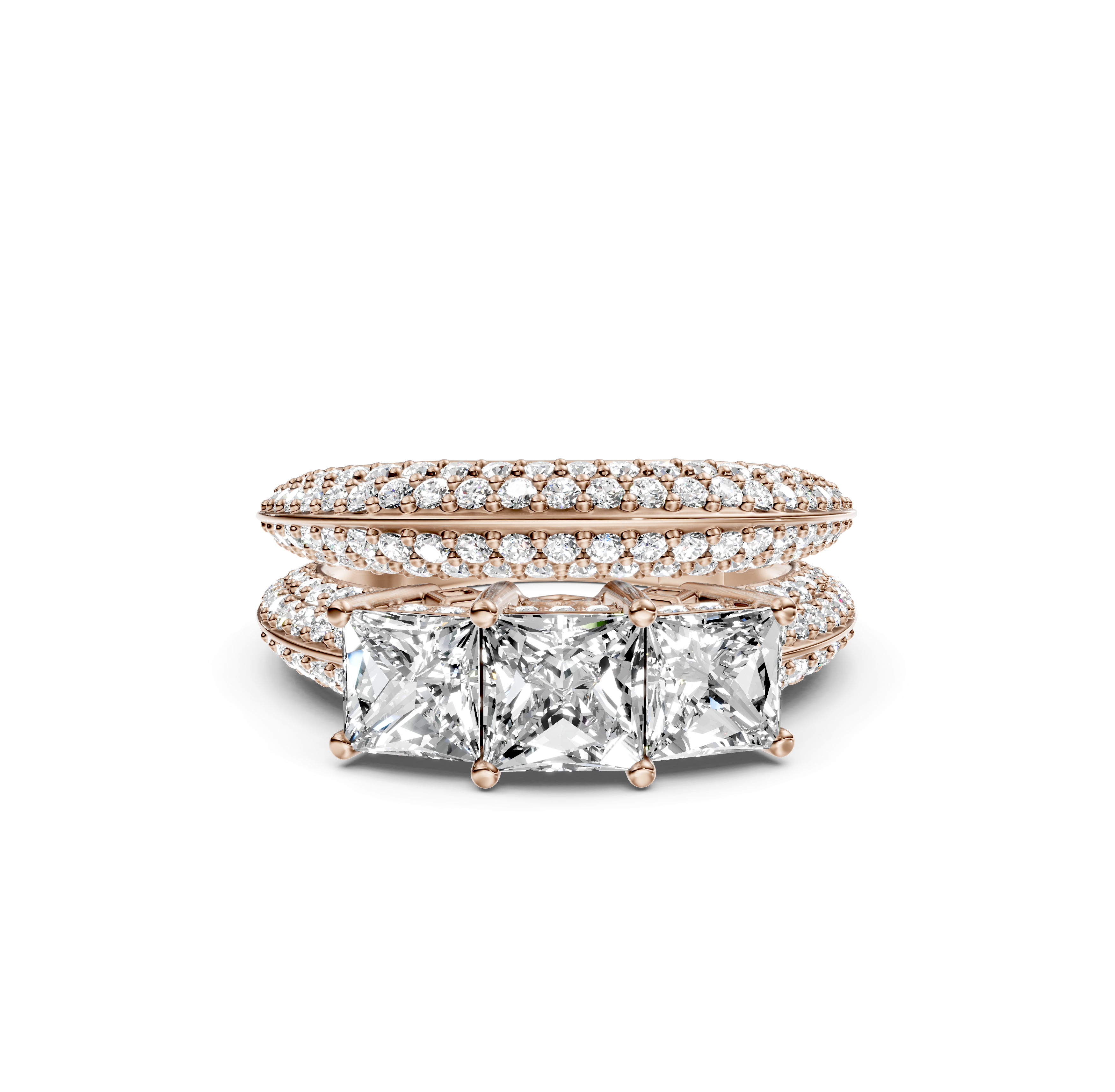 2.05-3.20 CT Princess &amp; Round Cut Natural Diamonds - Bridal Set