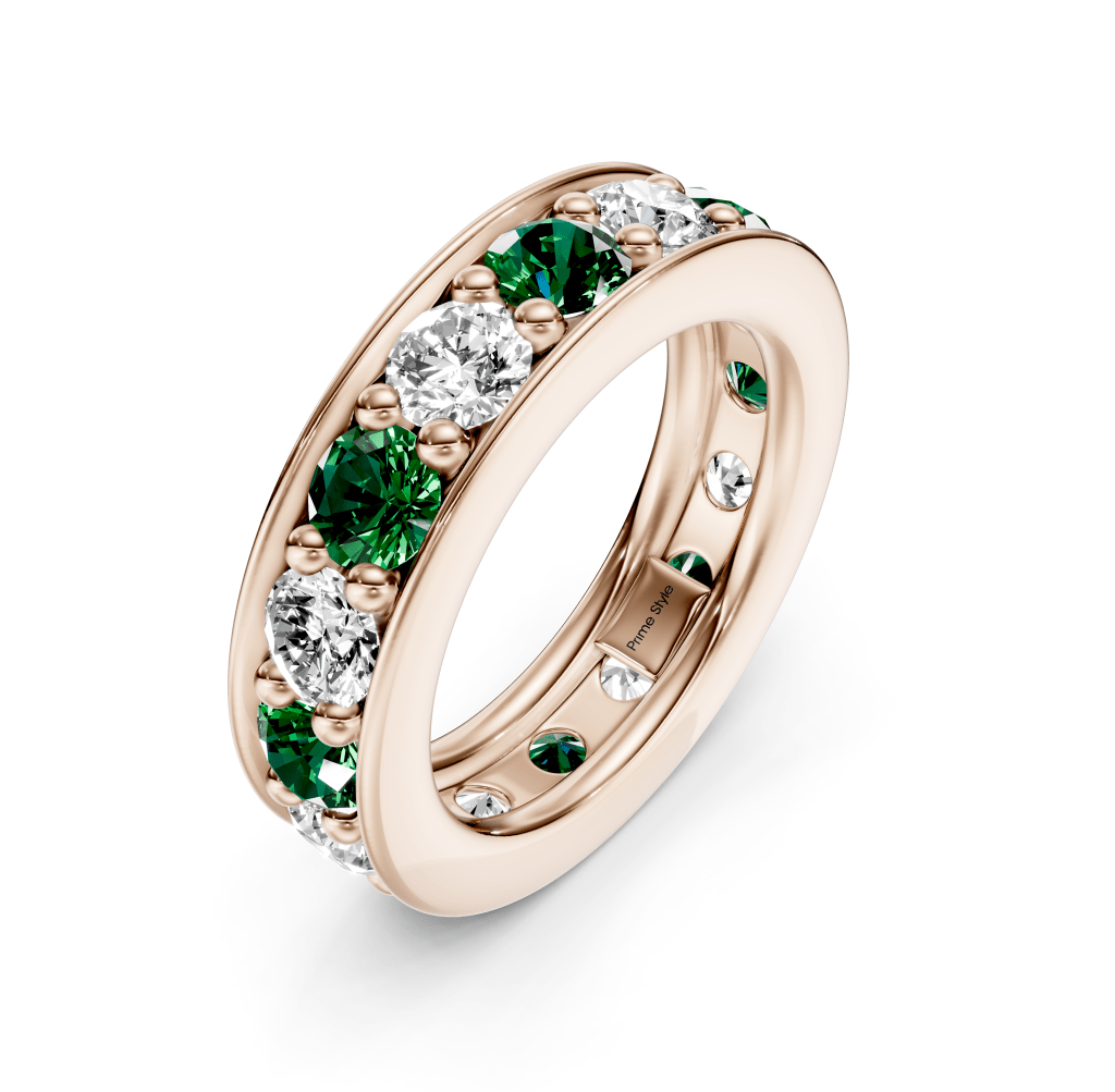 0.50 - 2.00 CT Round Cut Green Emeralds and Diamonds - Eternity Rings - Primestyle.com