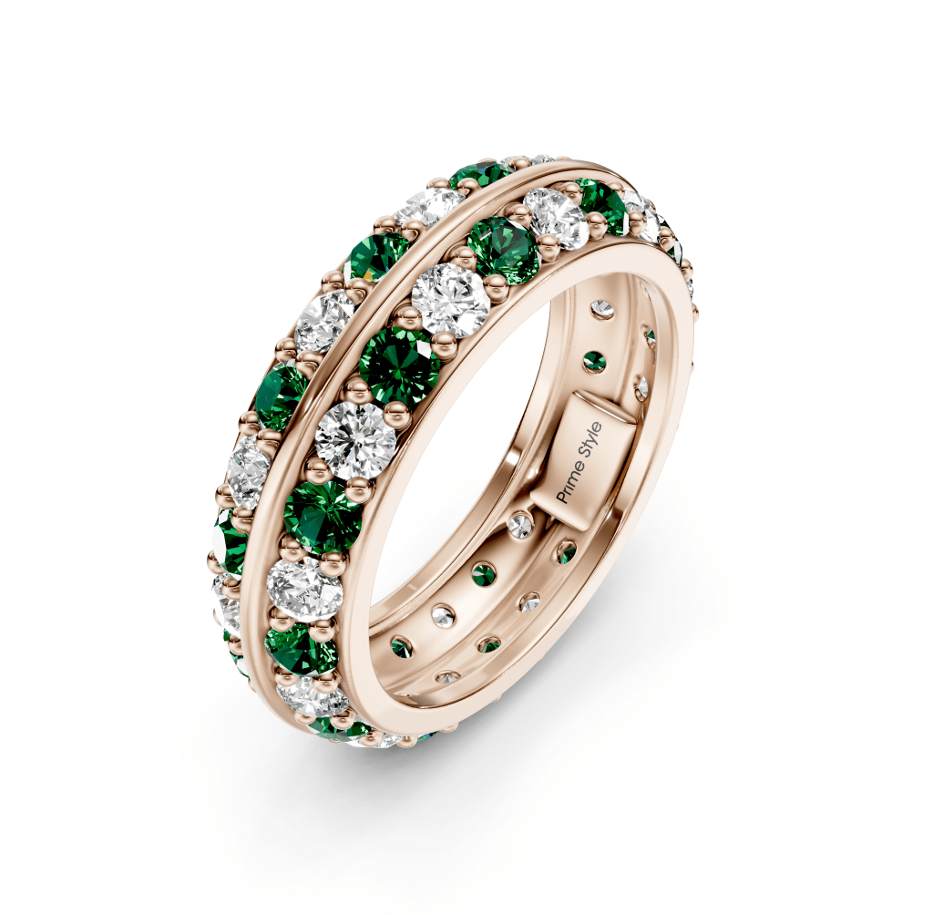 1.80 CT Round Cut Green Emeralds and Diamonds - Eternity Rings - Primestyle.com