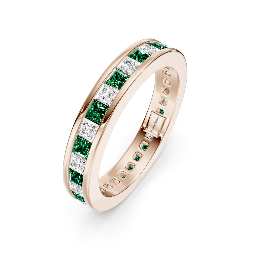 1.60 CT Princess Cut Green Emeralds and Diamonds - Eternity Rings - Primestyle.com