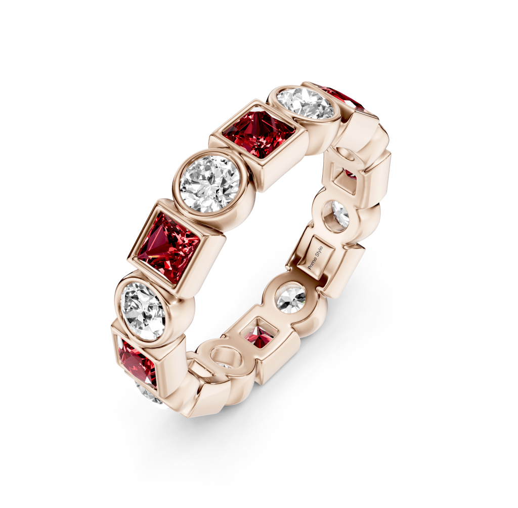 1.50 CT Princess &amp; Round Cut Rubies and Diamonds - Eternity Rings - Primestyle.com