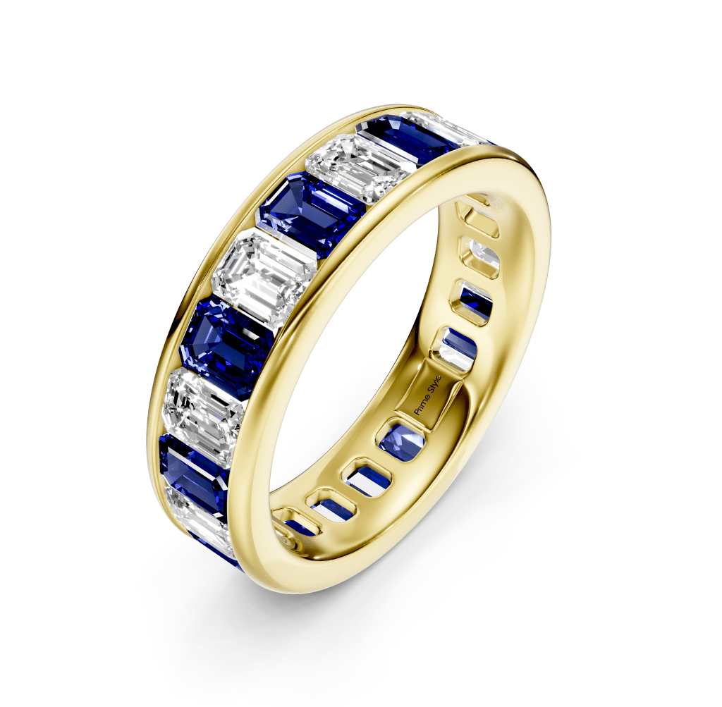4.00-7.00 CT Emerald Cut Blue Sapphires and Diamonds - Eternity Rings