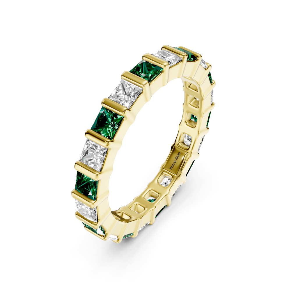 2.50 CT Princess Cut Green Emeralds and Diamonds - Eternity Rings