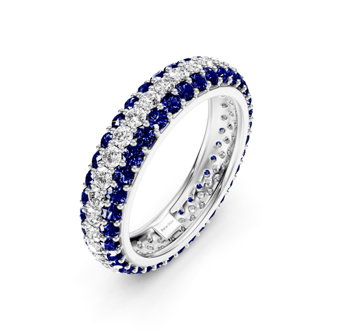2.50 CT Round Cut Blue Sapphires and Diamonds - Eternity Rings - Primestyle.com