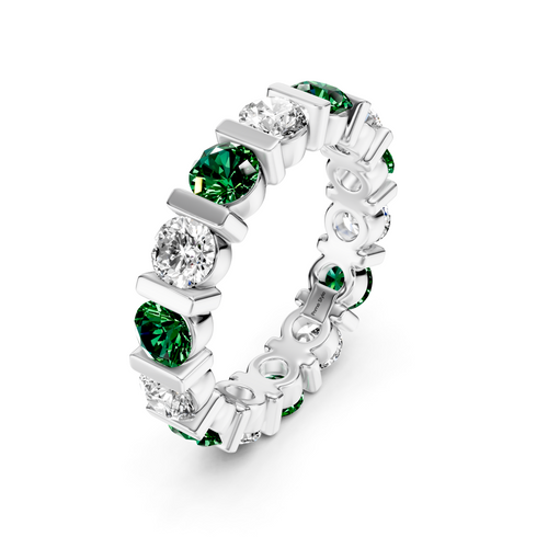 1.50-5.00 CT Round Cut Green Emeralds and Diamonds - Eternity Rings