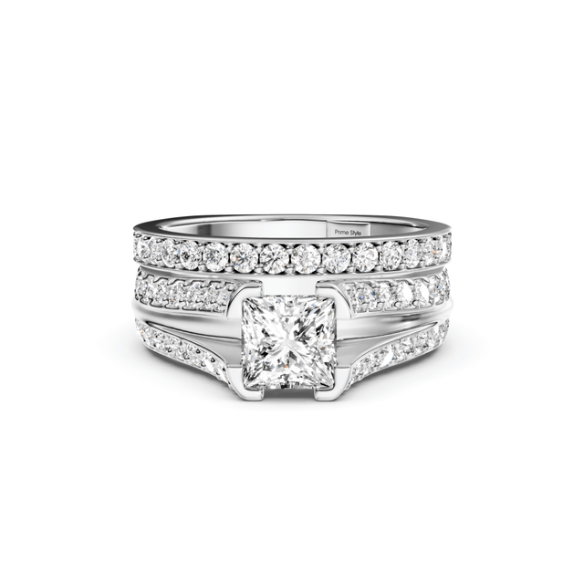 1.85-3.00 CT Princess & Round Cut Natural Diamonds - Bridal Set