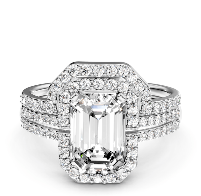 1.00-6.50 CT Emerald & Round Cut Lab Grown Diamonds - Bridal Set