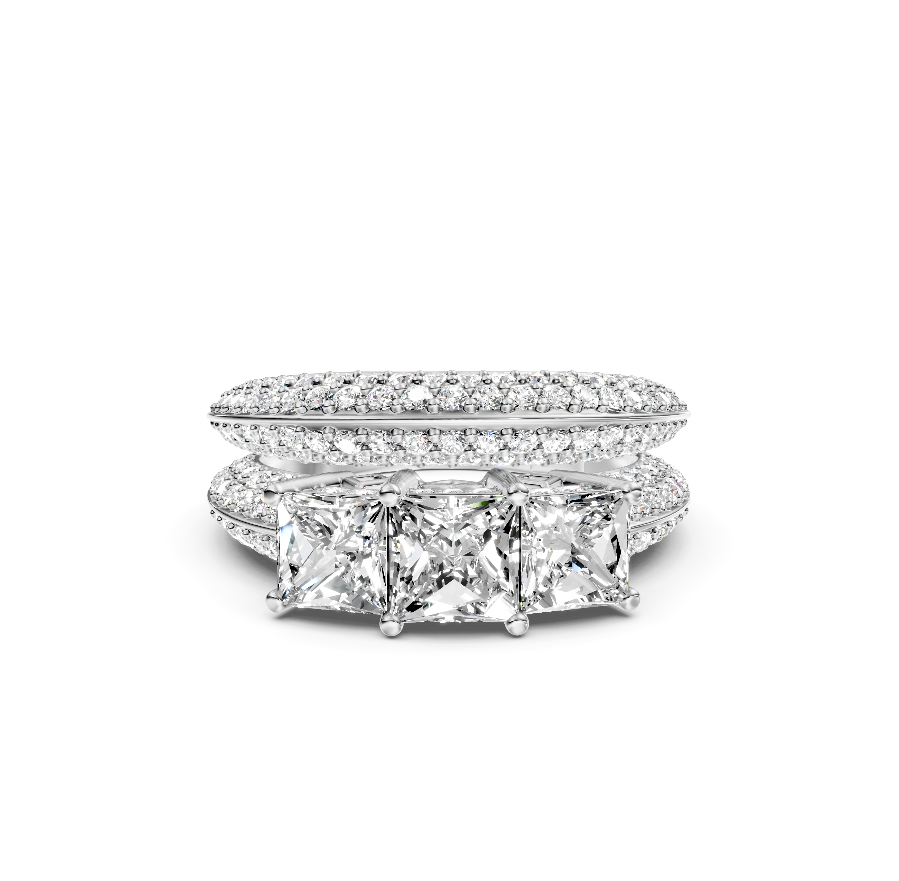 2.05-3.20 CT Princess &amp; Round Cut Natural Diamonds - Bridal Set