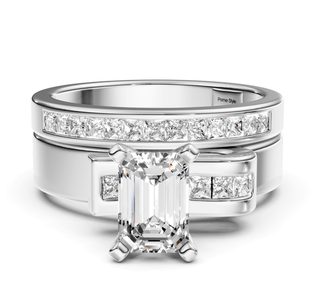 0.95-6.45 CT Emerald & Princess Cut Lab Grown Diamonds - Bridal Set