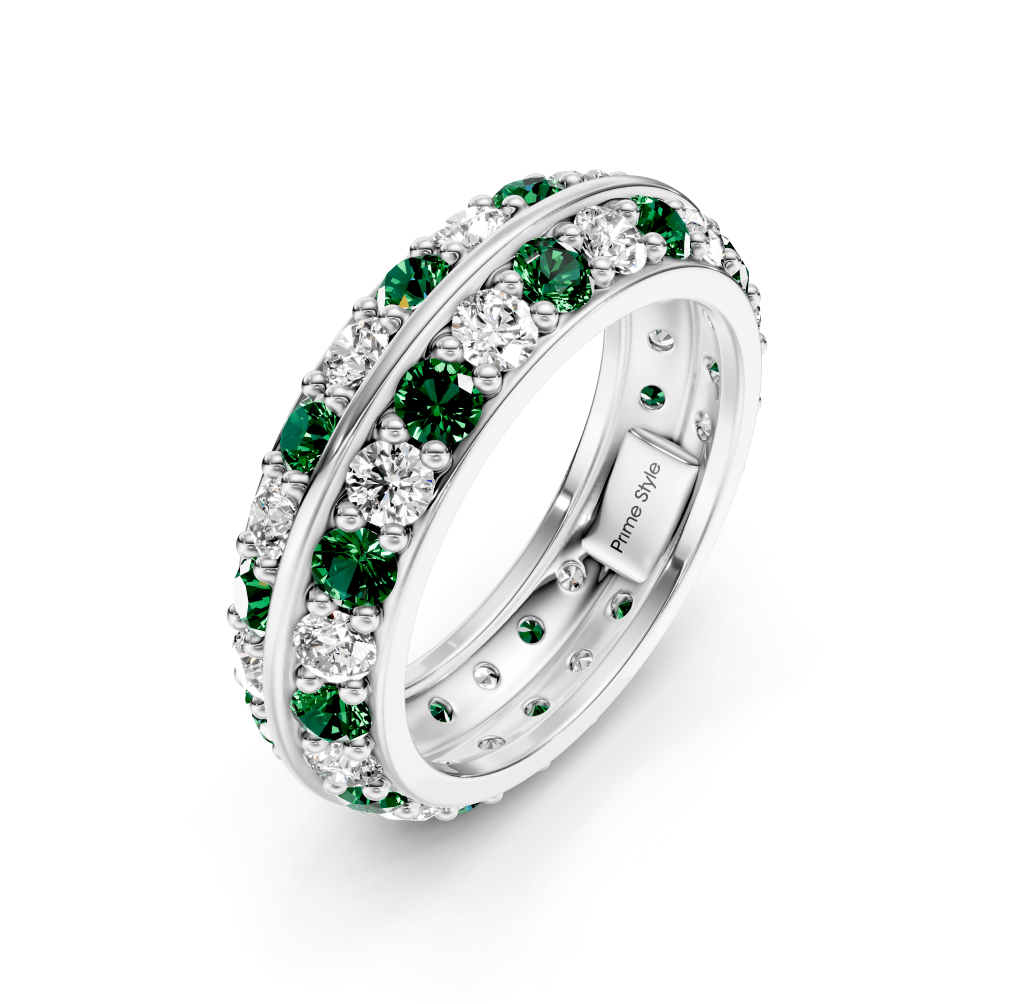 1.80 CT Round Cut Green Emeralds and Diamonds - Eternity Rings - Primestyle.com