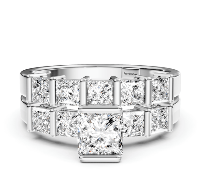 2.30-7.80 CT Princess Cut Lab Grown Diamonds - Bridal Set
