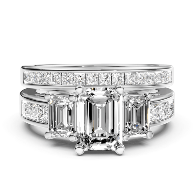 2.10-7.60 CT Emerald & Princess Cut Lab Grown Diamonds - Bridal Set