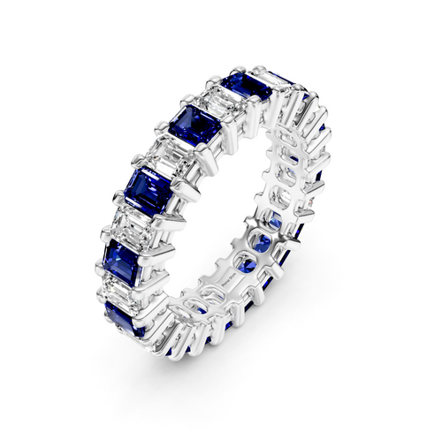 4.00-6.00 CT Blue Sapphire Cut Blue Sapphires and Diamonds - Eternity Rings