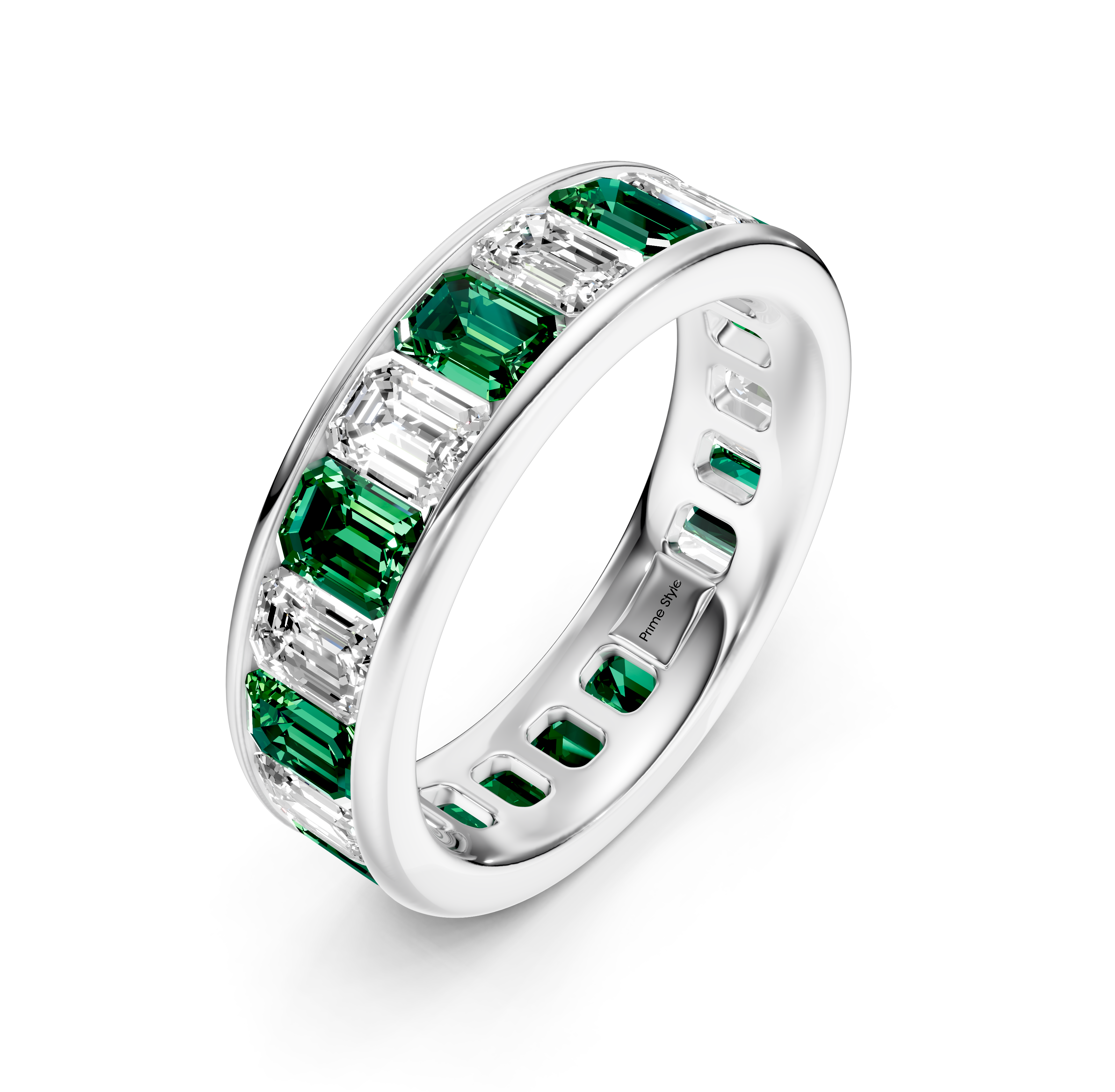 4.00-7.00 CT Emerald Cut Green Emeralds and Diamonds - Eternity Rings