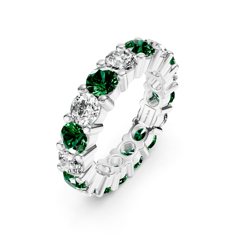 4.10 CT Round Cut Green Emeralds and Diamonds - Eternity Rings - Primestyle.com
