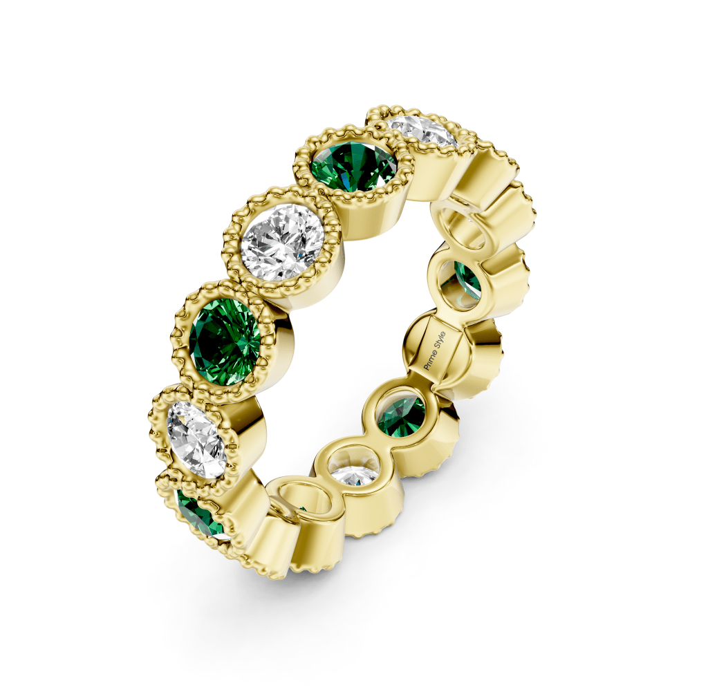 3.00 CT Round Cut Green Emeralds and Diamonds - Eternity Rings