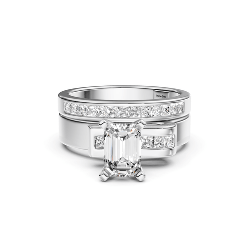 0.80-1.95 CT Emerald & Princess Cut Natural Diamonds - Bridal Set - Primestyle.com