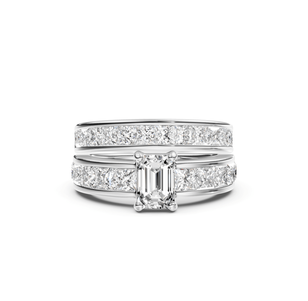 3.00-8.50 CT Emerald &amp; Princess Cut Lab Grown Diamonds - Bridal Set - Primestyle.com